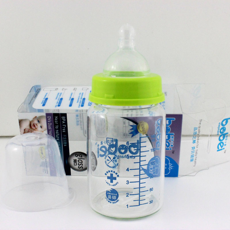 婴儿奶瓶玻璃 宽口径直身不带吸管手柄晶钻玻璃180ml/300ml防胀气