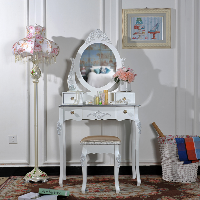 芮诗凯诗 洛琳卡系列欧式简约木质雕花梳妆台套装卧室时尚梳妆台