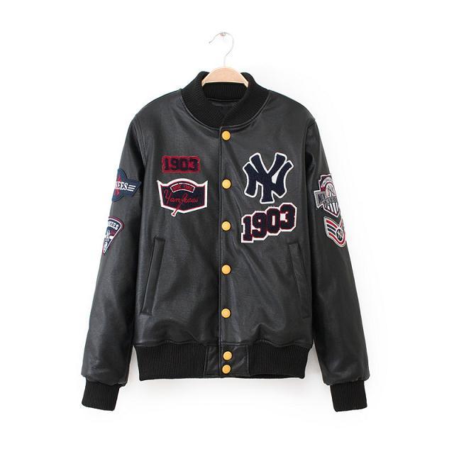 冬装新款MLB棒球服男加厚NY洋基队棒球衫男PU夹克潮女加棉外套