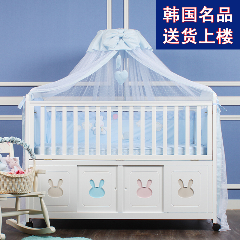 韩国petitlapin可爱兔婴儿床欧式白色实木环保无味多功能宝宝bb床