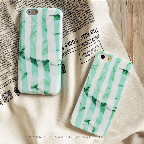 清新绿色褶皱纸条纹苹果6 iphone6 plus 5s case原创意手机壳全包