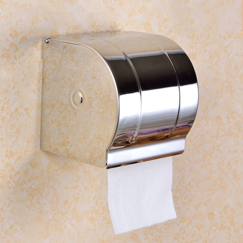 正品九牧加厚304不锈钢厕纸盒 卫生间厕所全包围防水壁挂卷纸盒