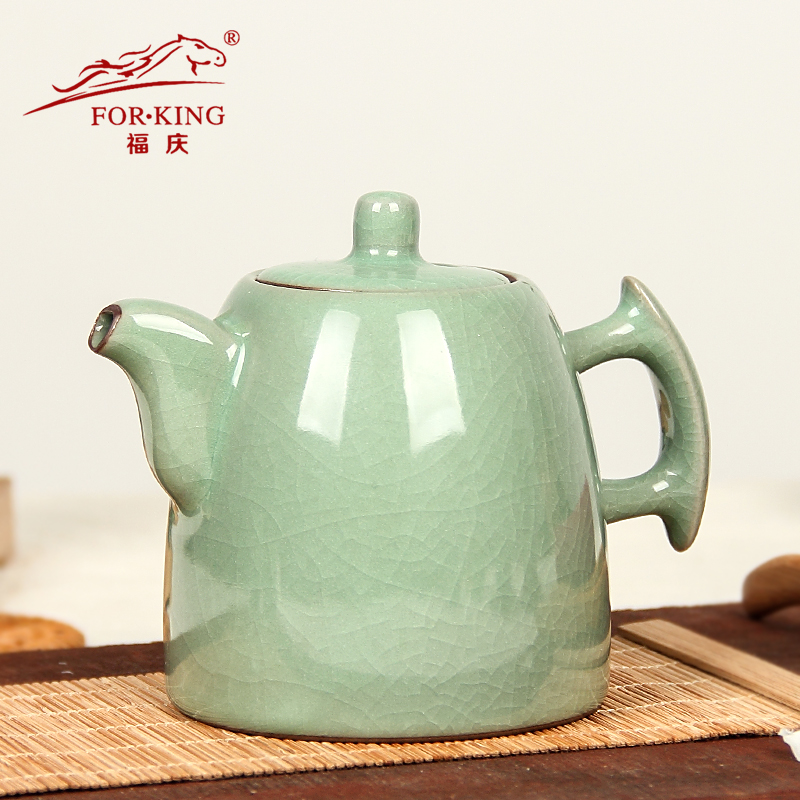 福庆哥窑茶壶陶瓷 开片单壶冰裂茶具功夫茶道茶壶青瓷哥窑茶具