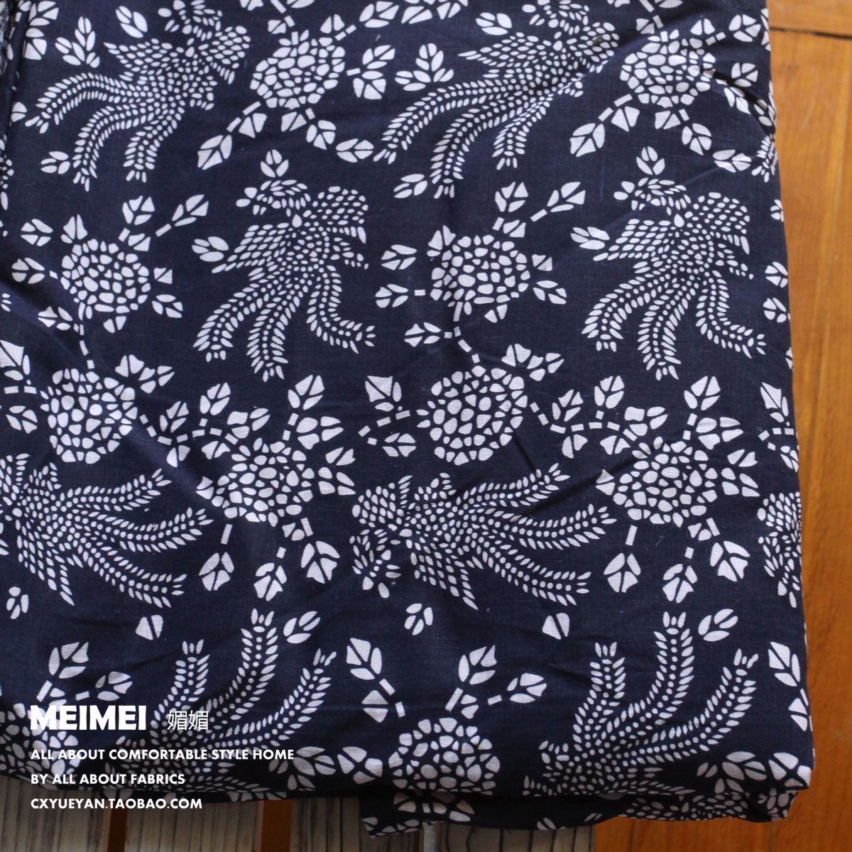 新款手工DIY服装棉布料面料纯出口日本复古深蓝色精致窗帘背景布