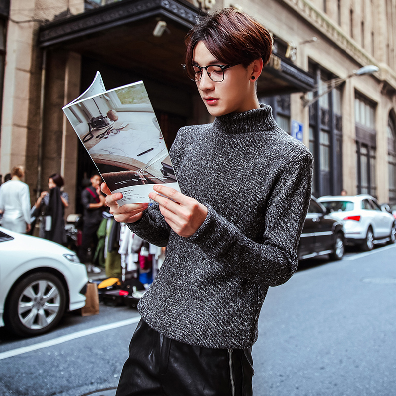 逛街2015年套头青年长袖精致韩风时尚都市冬季高翻领修身型男装