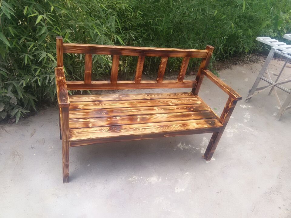 复古实木碳化色做旧长椅阳台靠背椅地中海公园椅防腐双人三人椅