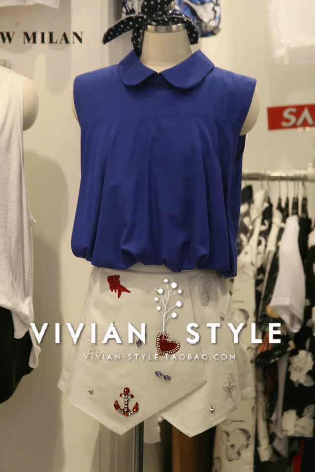 vivian韩国东大门代购 MILAN糖果色纯色小翻领气质无袖小衫上衣
