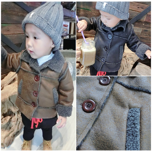 童装新款儿童冬装1-2-3-4岁男童宝宝加绒加厚皮夹克婴儿皮衣外套