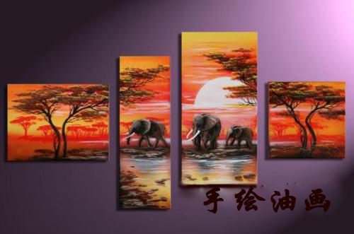 手绘油画 抽象油画  客厅非洲大象油画 风景油画 无框画  装饰画