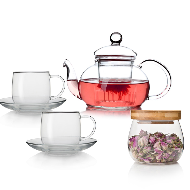 一屋窑花茶壶花茶杯咖啡杯茶叶罐透明耐热玻璃茶具套装 特价包邮