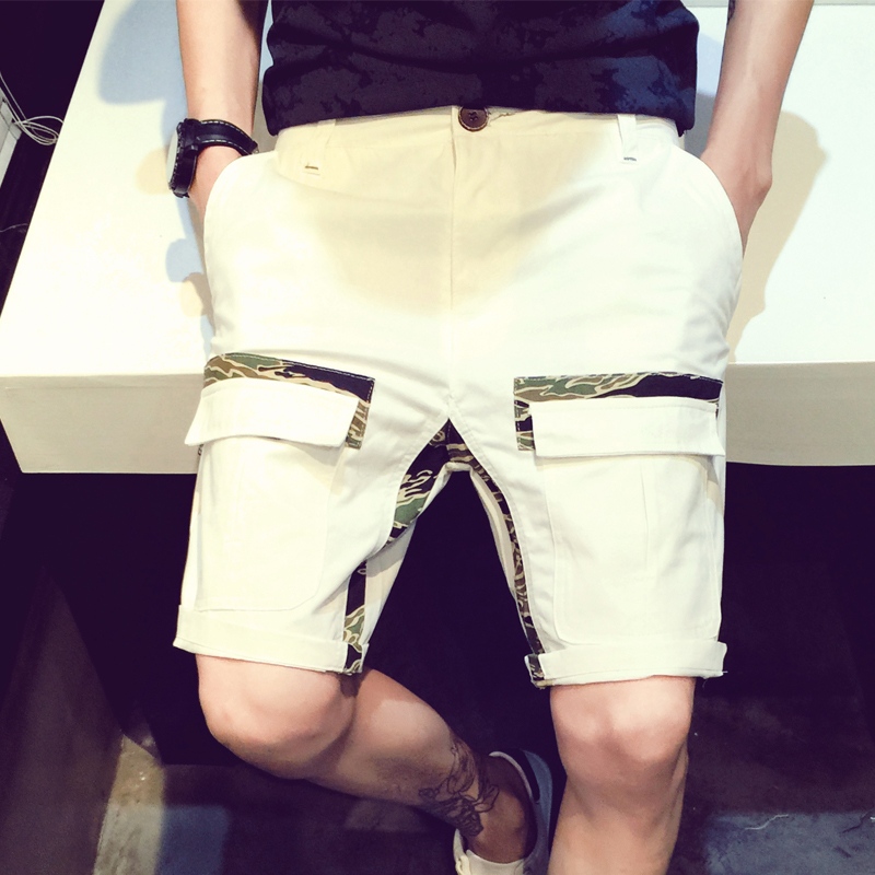 2015夏季新款 男士韩版中腰短裤贴布装饰直筒休闲短裤 个性短裤潮