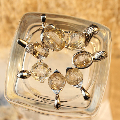 欧洲原创天然钛晶宝石吊坠项链界面 925纯银镶嵌设计项链 送银链
