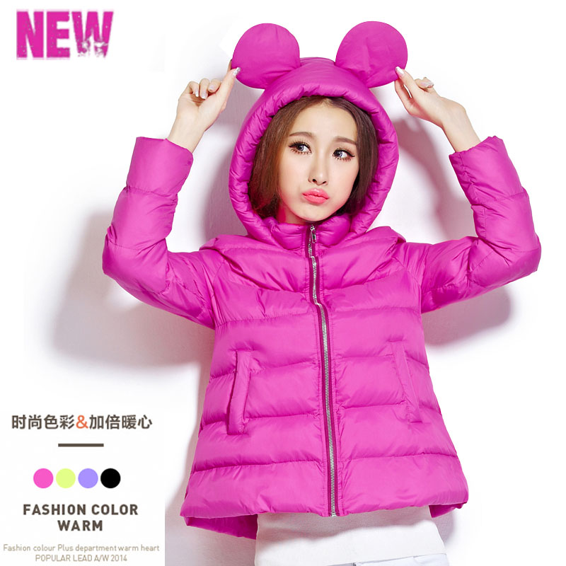 韩国代购2014冬装新款外套 米奇米老鼠耳朵羽绒棉衣 加厚棉服女