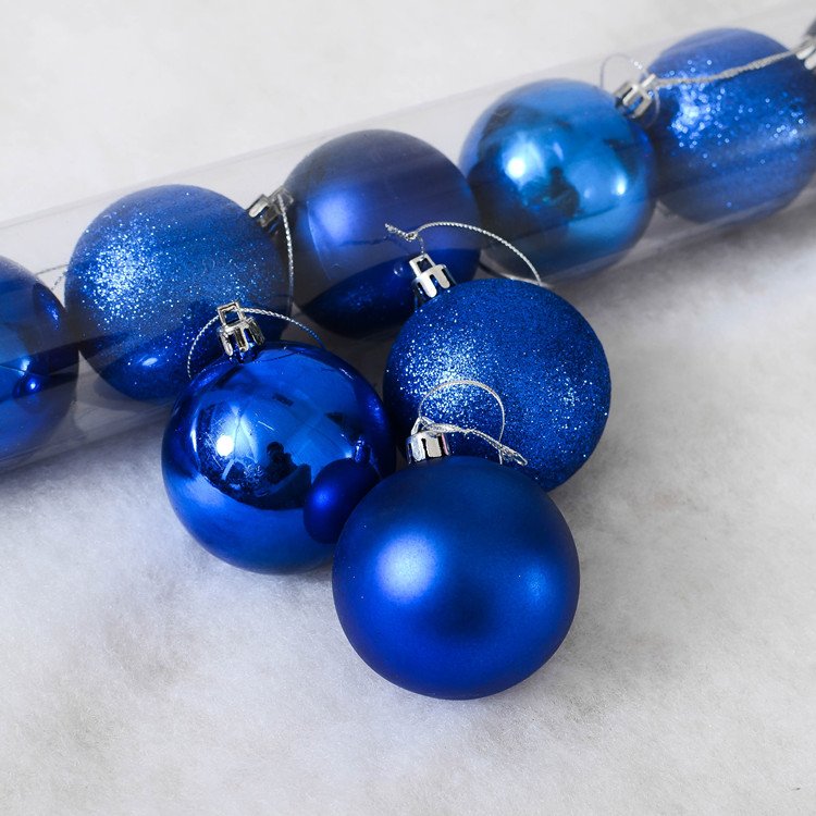 圣诞彩绘亮光电镀度光球 圣诞节装饰品 圣诞树配件挂饰 6cm蓝色