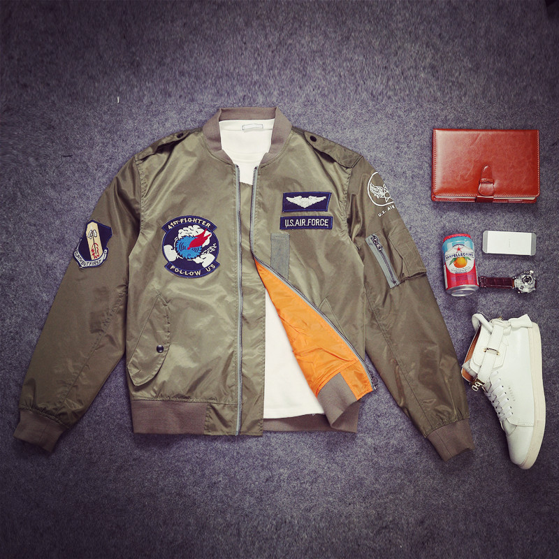 2015春上新跑男同款！韩版修身超酷美国空军夹克外套多徽章设计潮