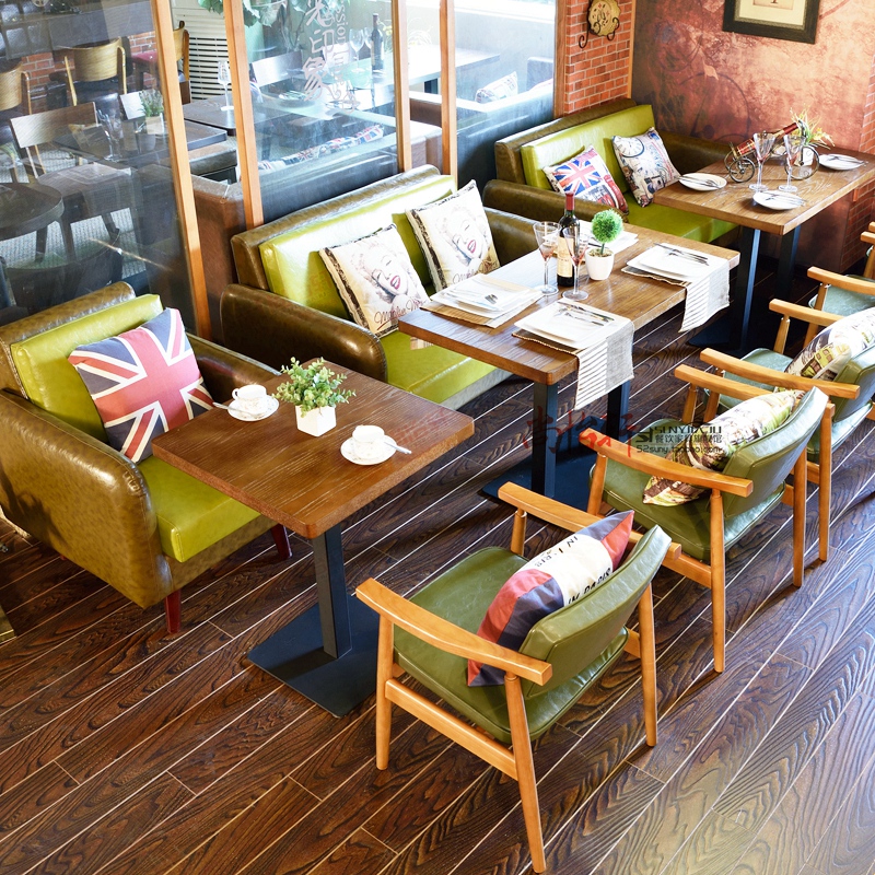 现货 西餐咖啡厅沙发 实木餐桌椅组合 北欧休闲茶餐厅 奶茶店桌椅