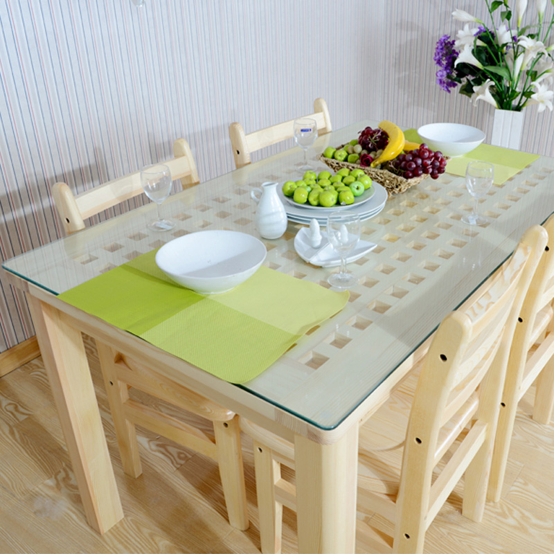 柏木居松木家具 现代简约中小户型实木餐桌椅组合配钢化玻璃