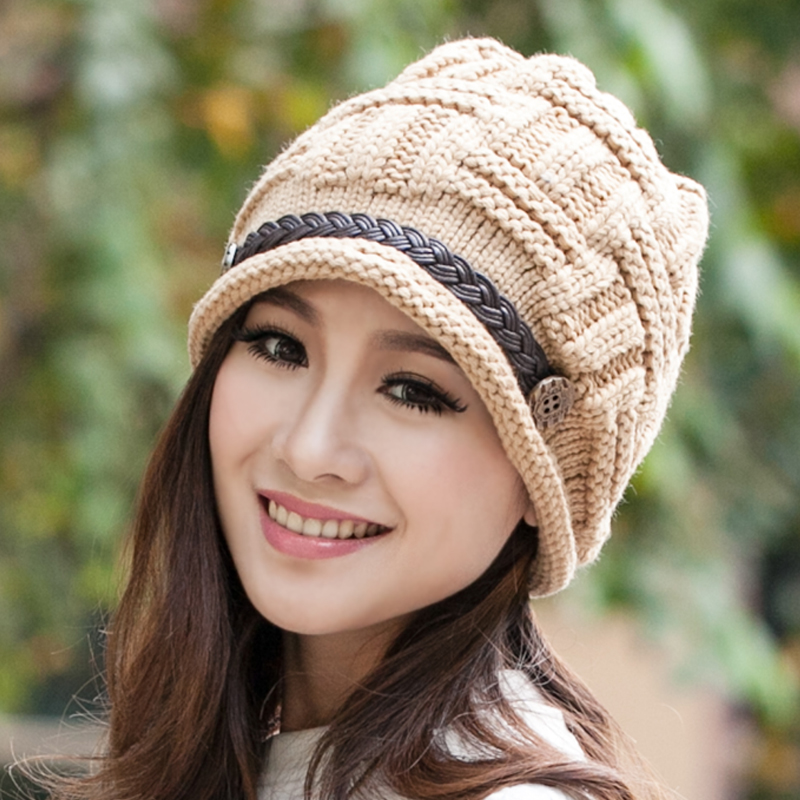 帽子女韩国秋冬季女毛线帽子可爱韩版时尚纯色针织帽毛线帽 女士