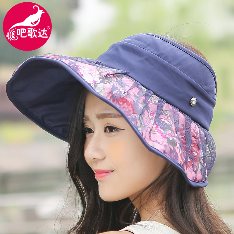 韩版夏天女士遮阳帽子防紫外线凉帽大沿空顶蕾丝防晒帽折叠太阳帽