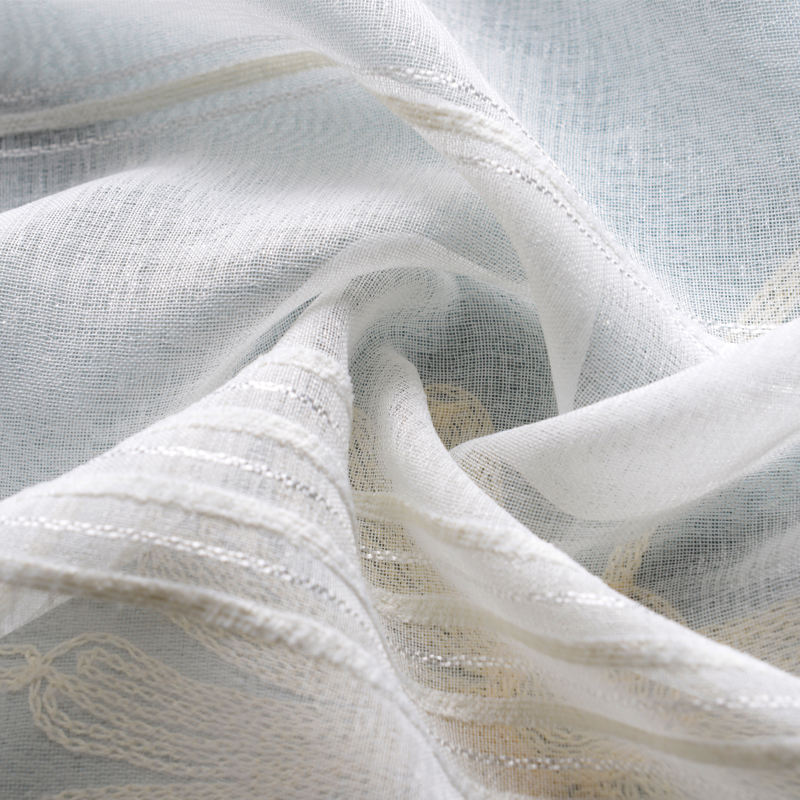 千羽 现代简约超柔感雪尼尔植绒条纹纯色白纱帘客厅卧室定制窗纱