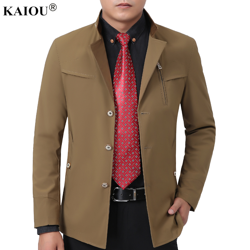 2015秋季新款男装中年男士中长款风衣薄款修身纯色休闲立领男外套