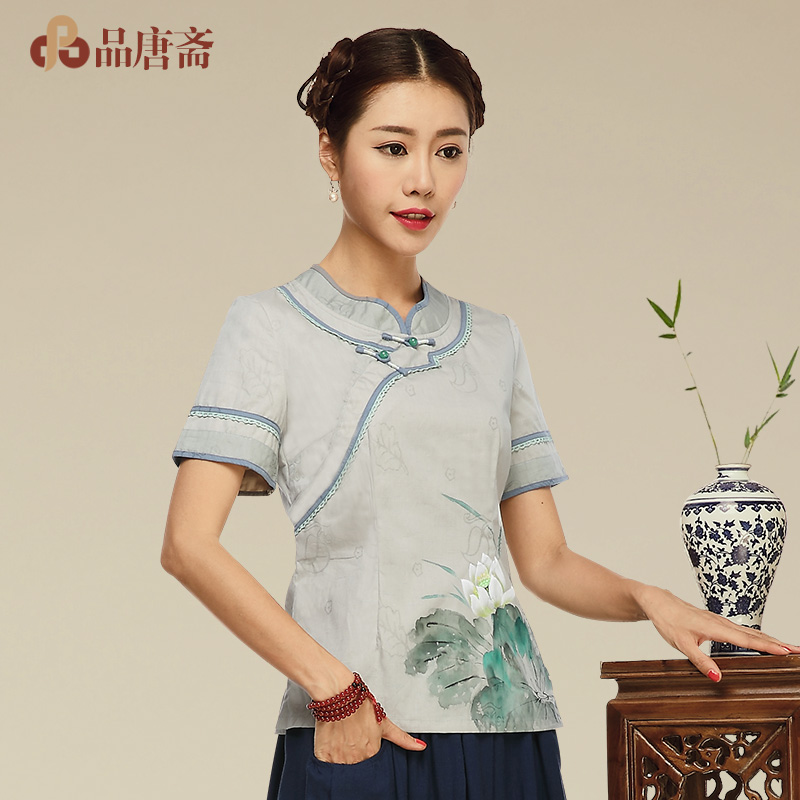 唐装女装夏季民族风短袖旗袍上衣改良汉服中国风日常中式棉麻茶服