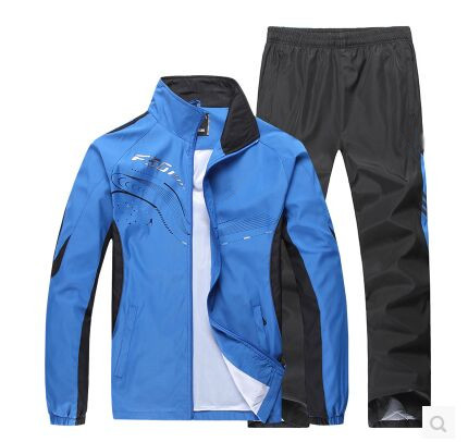 男士运动休闲套装秋季户外长袖运动服套装立领透气两件套大码开衫