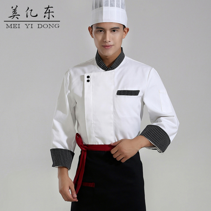 美亿东 男厨师服长袖 秋冬装 厨师工作服白色长袖 高档厨师长工服