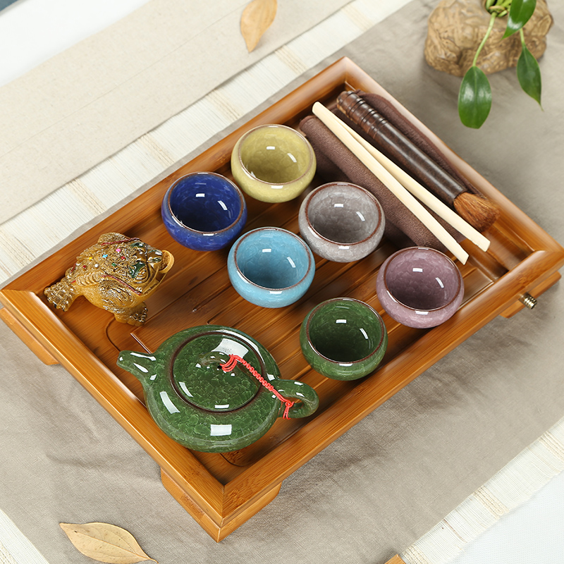 陶瓷整套茶具 冰裂茶具套装带竹制茶盘窑变功夫茶具特价包邮茶壶