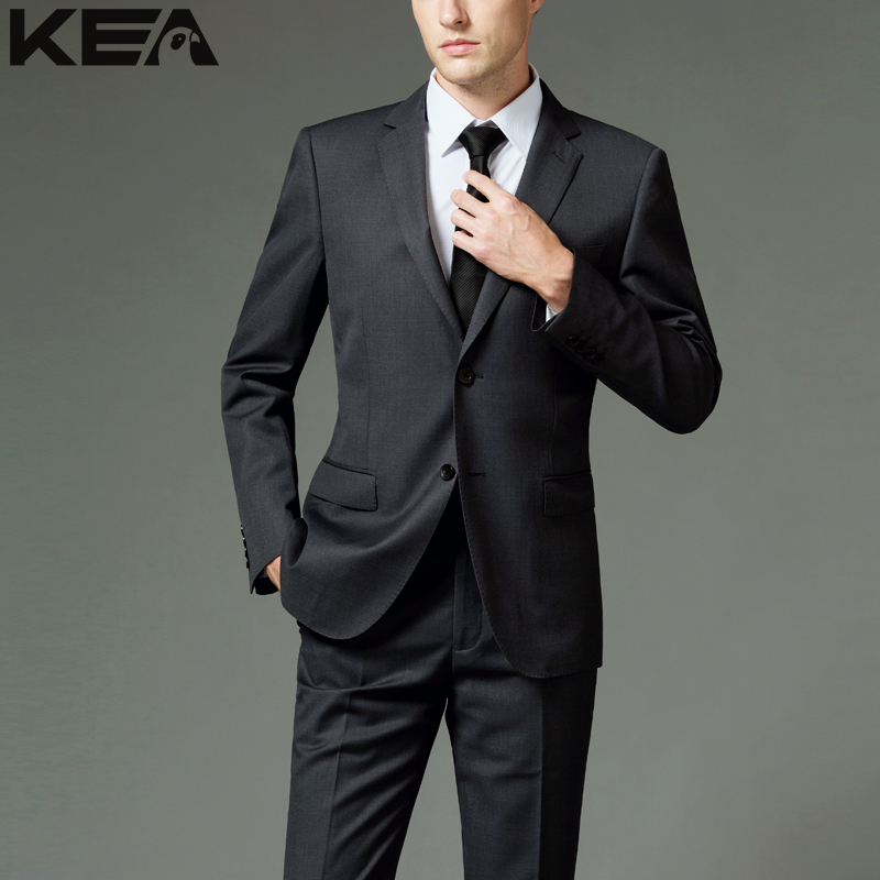 KEA 春秋新品商务正装灰色西服套装 男士韩版修身羊毛西装职业装