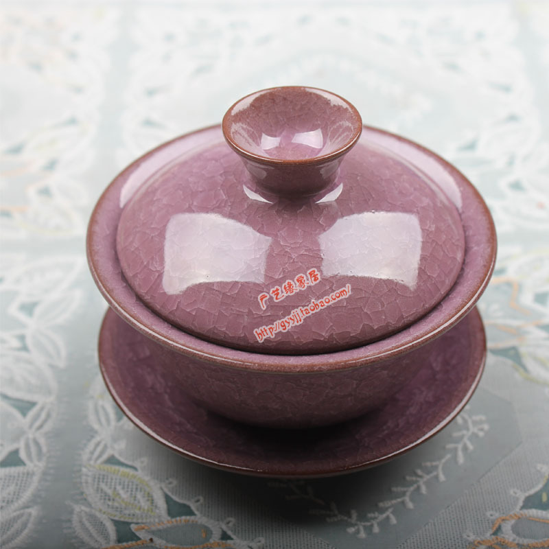 茶碗 陶瓷盖碗 冰裂纹 冰裂盖碗 陶瓷功夫茶具 冰裂釉紫色盖碗