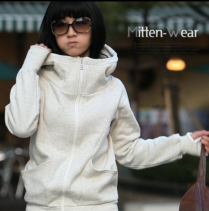 2010秋冬装精品女装韩国热销千件开身长袖抓绒带手套卫衣外套