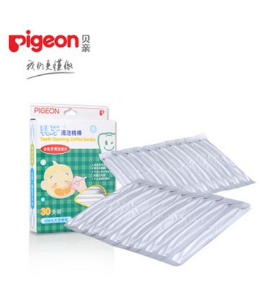 Pigeon/贝亲婴儿棉签 宝宝乳牙清洁棉棒新生儿专用棉花棒30支装
