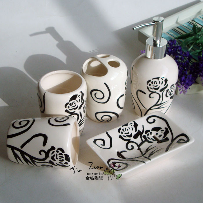 【卫浴】时间的玫瑰|景德镇陶瓷卫浴5件套|简约浴室用品—1.12KG