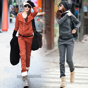 淘金币 2011冬装韩版女装新款双拉链运动服秋装女装休闲套装加厚