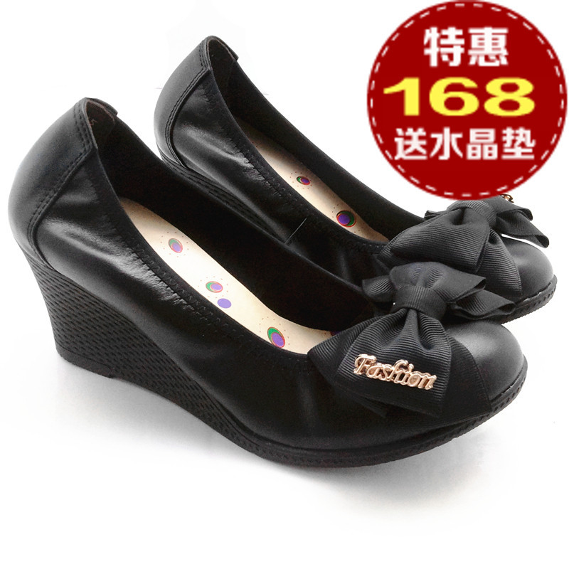 2012秋季新款33码真皮女鞋单鞋高跟秋鞋坡跟平底鞋黑色皮鞋船鞋
