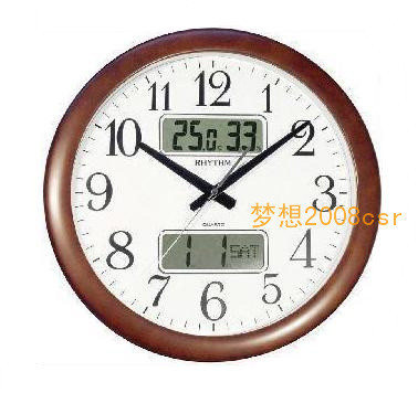 日本丽声钟时尚挂钟表◆CFG901_木制静音/显示日历温湿度/大客厅
