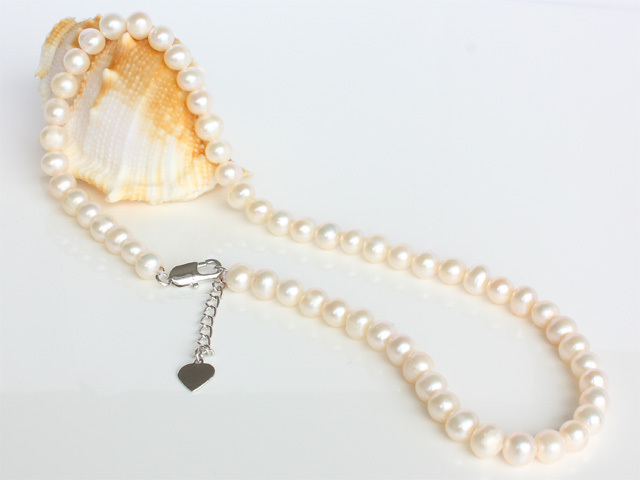 真品礼品 6－7mm 天然白色珍珠 项链   爱心龙虾扣 淡水