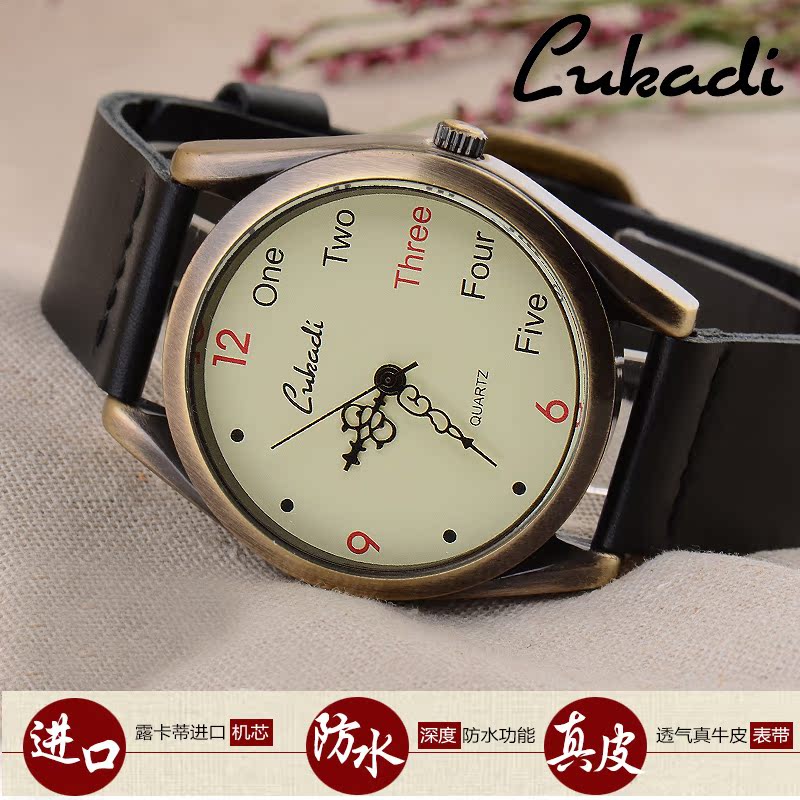 促销 经典复古圆形学生石英手表 合金古铜中国特价女士皮带腕表