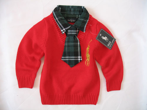 反季包邮-外贸儿童纯棉线衣polo假两件男童领带毛衣学院风格
