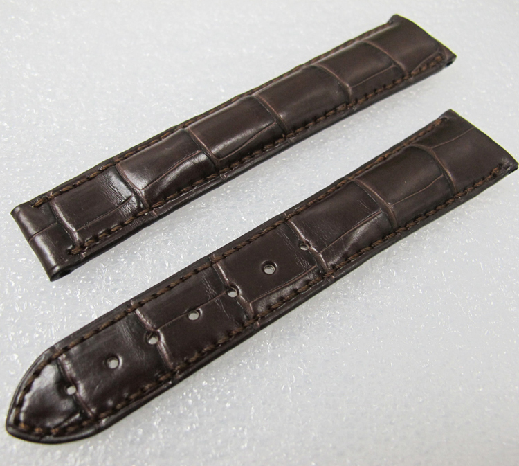 美洲短嘴鳄鱼皮表带 真皮表带蝶飞系列折叠扣表带黑色竹节纹20mm