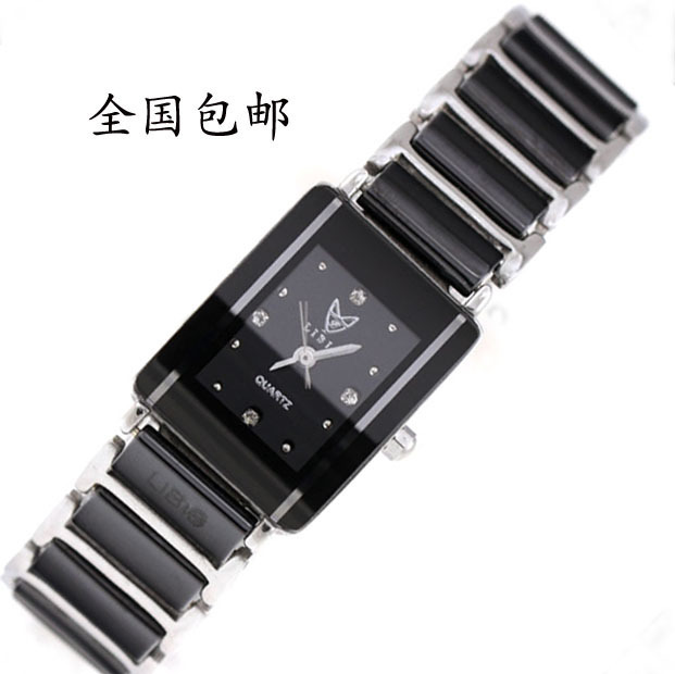 正品 黑色 香港时尚女表 方型防水 女式表 陶瓷手表 石英8503S