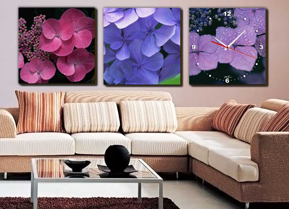 四叶草无框画三联画 客厅装饰 现代沙发背景墙画 艺术画花卉组合