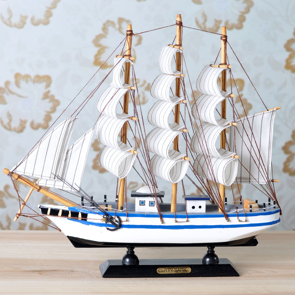室内家饰 地中海 32CM小帆船模型 6款可选 纯手工木制工艺品