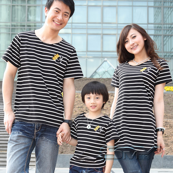 秒杀 包邮 2011热销 韩国夏季黑白条纹 亲子装母女圆领t恤 F135