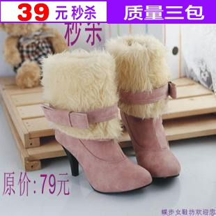 2010冬季新款韩版女鞋子两穿中筒全内毛保暖高跟雪地靴子大码秒杀
