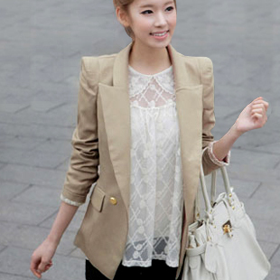 2011秋款新品小外套 修身韩版小西装 淡卡其色长袖女装