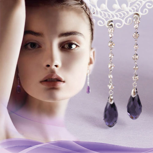 女星最爱 紫水晶耳环 优雅 欧美韩国 银色7cm长耳坠6091