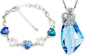 特价蓝色海洋之心水晶手链 流星天鹅项链 女 短款锁骨 情人节礼品