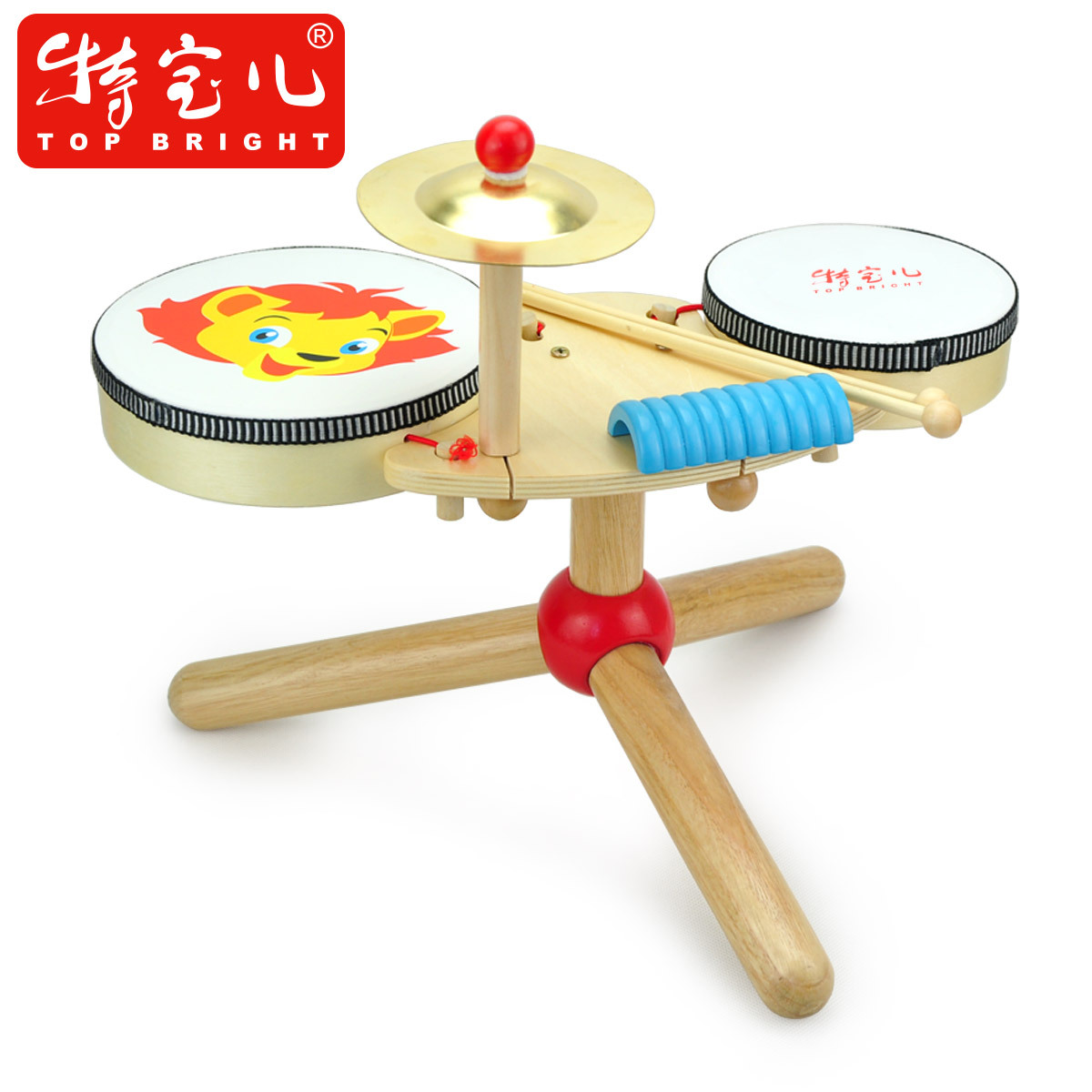 特宝儿仿真儿童乐器玩具架子鼓手拍拍鼓玩具木制宝宝玩具3岁以上